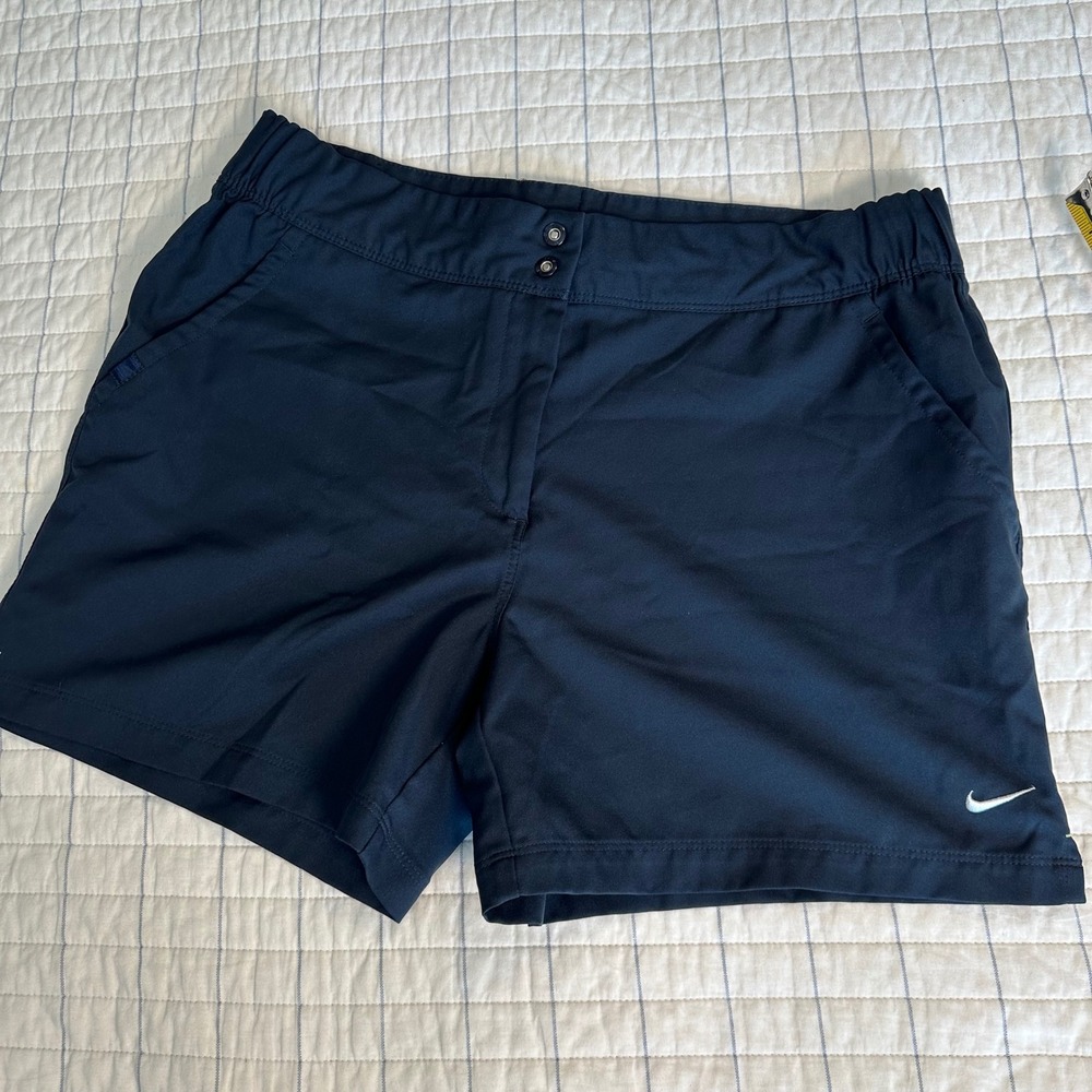 Nike Fit Dry Navy Blue Tennis Shorts Womens XL Elastic Waist Pockets Swoosh